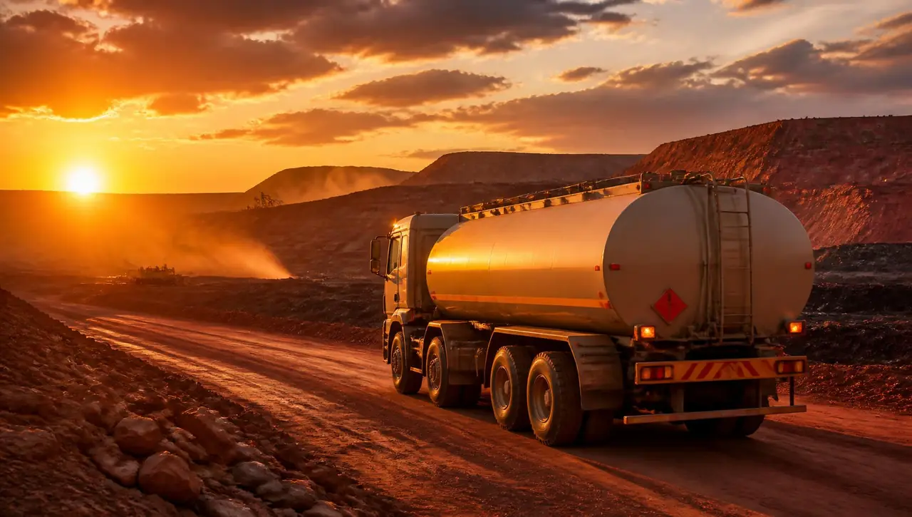 Daiker Fuels tanker delivering diesel to a South African mine at sunset