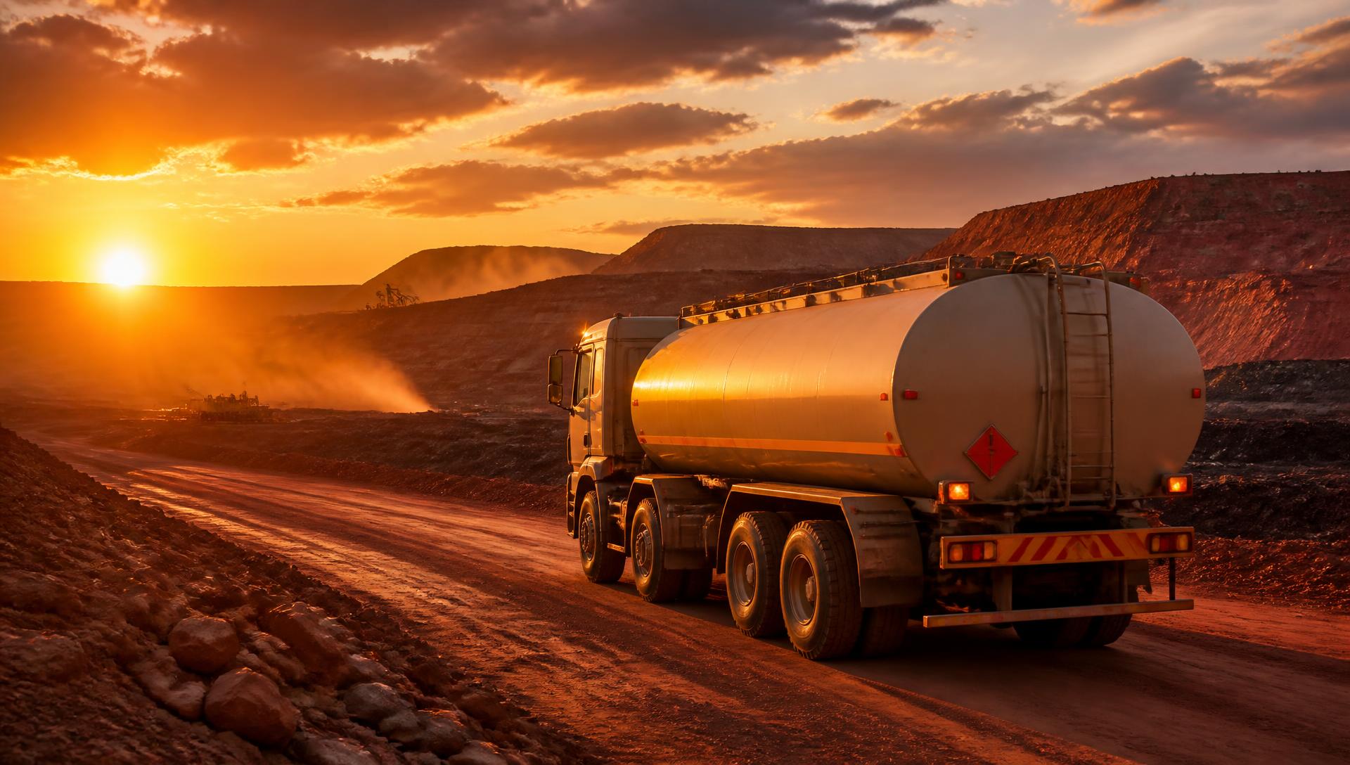 Daiker Fuels tanker delivering diesel to a South African mine at sunset